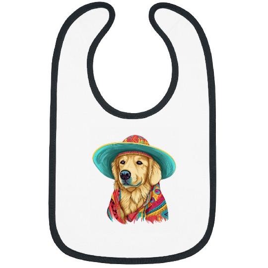 Golden Retriever Dog in Cinco De Mayo Sombrero and Poncho Bibs