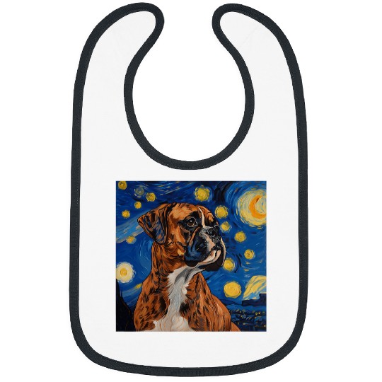 Boxer Dog Van Gogh Style Starry Night Bibs