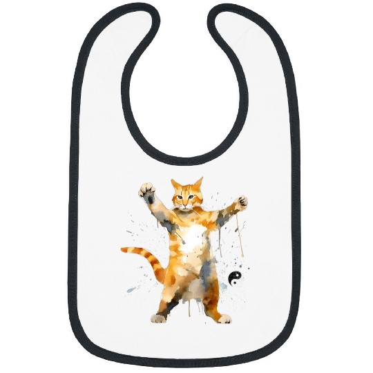 Funny Cat Tai Chi Pose Martial Arts Ying Yang Balance Bibs