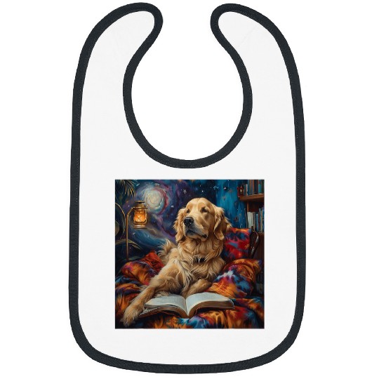 Golden Retriever Dog Reading Book 1 Bibs