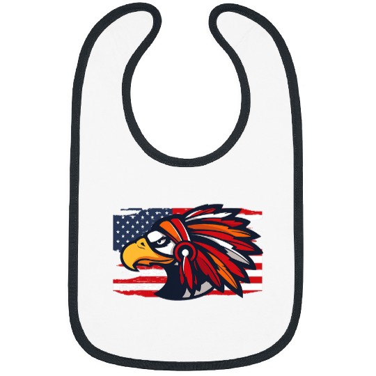 Hawk Native American Feather Headdress USA American Flag Bibs