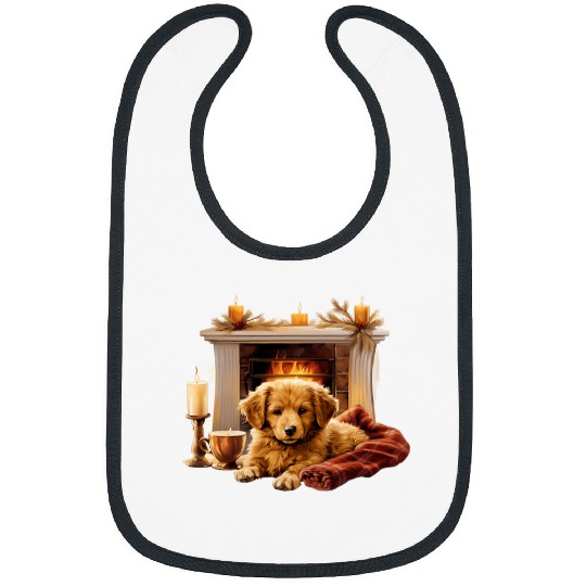 Golden Retriever Dog Laying in Front of Fireplace 1 Bibs