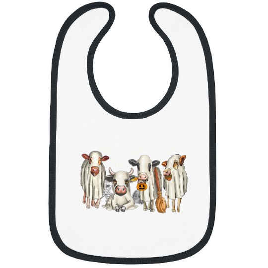 Cow Dressed As ghosts Farmer Spooky Season Halloween Costume Bibs