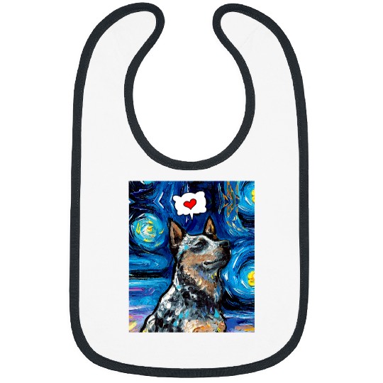 Blue Heeler Love Thought Bubble Starry Night Dog Art by Aja Bibs