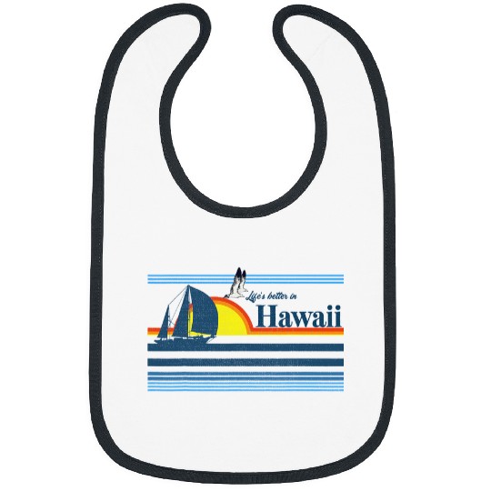 Surf Life Hawaii Beach Retro 70s 80s 90s Sailing Boat Sunset Surf Gift Bibs