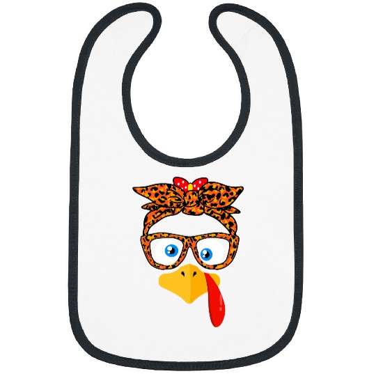 Thanksgiving Silly Turkey Face Leopard Print Glasses Women Bibs