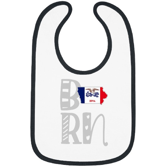 Born Iowa in Art Block Letters Bibs