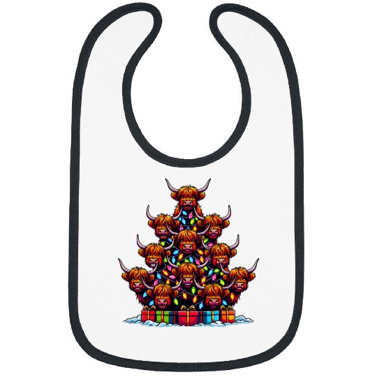 Cute Highland Cow Christmas Tree xmass Cow Lovers Farmer Bibs