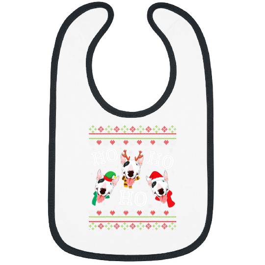 Bull Terrier Dog HO HO HO Merry Christmas Day Ugly Sweater Bibs
