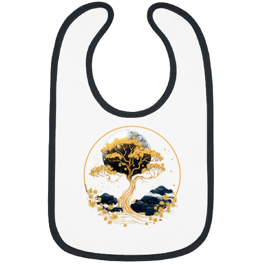 Bonsai Japanese Art Gardening Full Moon Aesthetic Retro Bibs