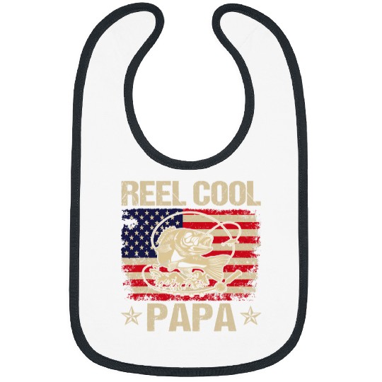 Fishing Reel Cool Papa Fish Fisherman Fishing Dad American Flag Fisher Bibs
