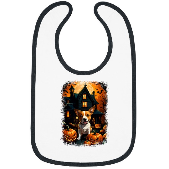 Cute Jack Russell A Spooky Haunted House Full Moon 1 Bibs