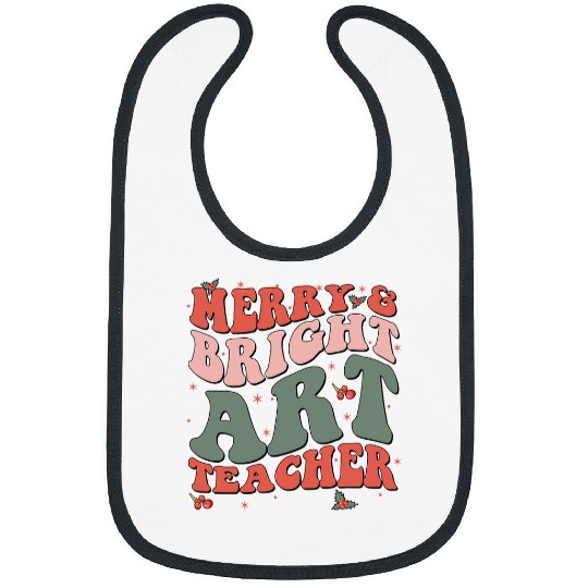 Funny Christmas Groovy Merry And Bright Art Teacher Costume Bibs