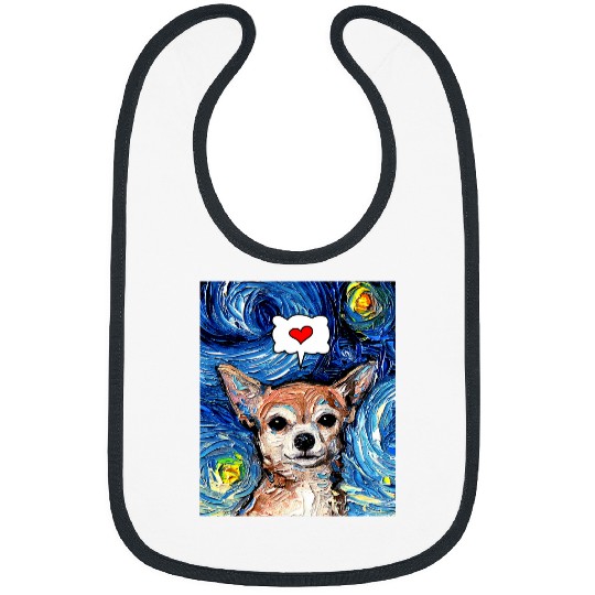 Chihuahua Love Thought Bubble Starry Night Dog Art by Aja Bibs