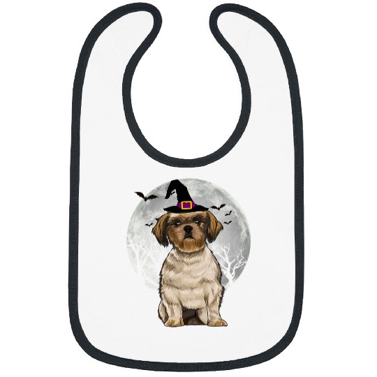Scary Shih Tzu Dog Witch Hat Halloween Bibs