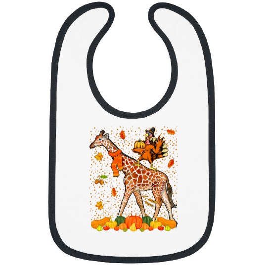 Thanksgiving Turkey Riding Giraffe with Fall Pumpkins Bibs