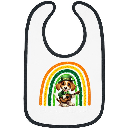 Banjo Player Beagle Dog Shamrock Rainbow St Patricks Day Bibs