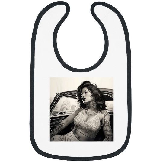 Chicano Art Lowrider Pin up Chicana Model Mexican Design Bibs