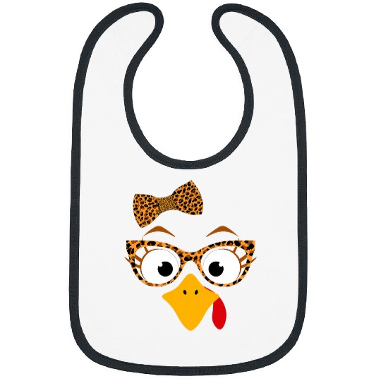 Thanksgiving Turkey Face Leopard Print Glasses Women Girls 28 Bibs