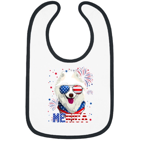 Dog Samoyed Lover Merica Sunglasses 4th of July American Flag Bibs