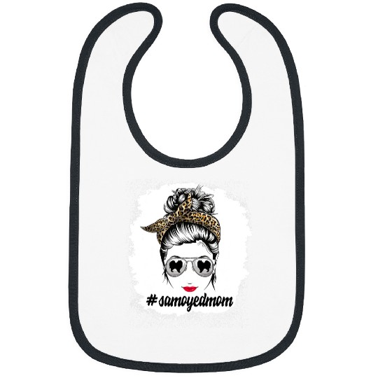 Dog Samoyed Mom Bleached Messy Bun Leopard Women Pet Lover Bibs