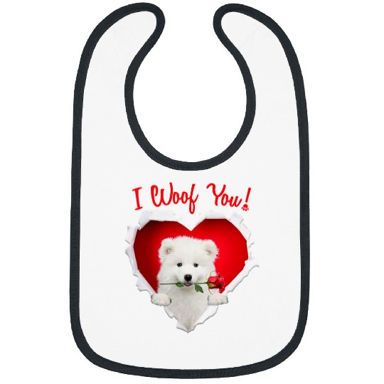 Dog Samoyed I Woof You Samoyed Dog Lover Valentines Day Couple Bibs