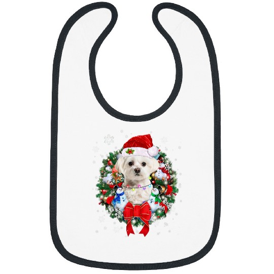 Dog Maltese Christmas Wreath Decoration Xmas Pajamas Bibs