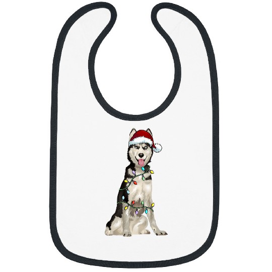 Dog Husky Santa Christmas Tree Lights Xmas16 Bibs