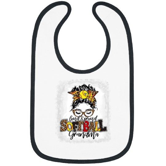 Loud Proud Softball Grandma Messy Bun Leopard Bleached Tee Bibs
