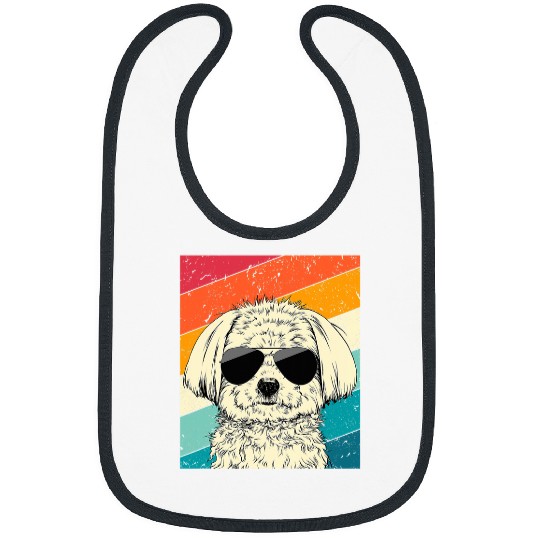 Dog Maltese Retro Vintage Maltese with Sunglasses Dog Lovers Bibs