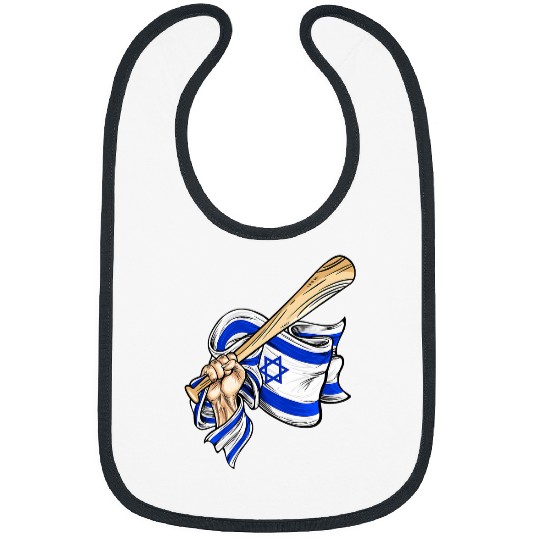Funny Jewish Hand Holding Baseball Bat And Israel Flag Bibs