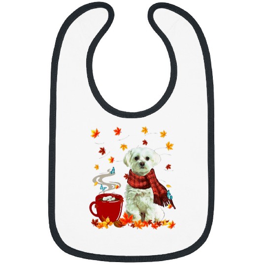Dog Maltese Fall Chocolate Hot Funny Dog Autumn Bibs
