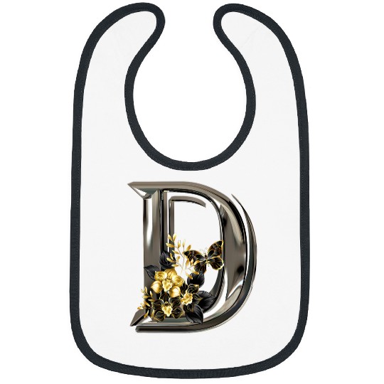 Initial Letter D Monogram with Flowers and Butterfly Bibs