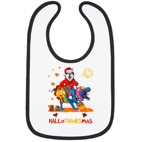 Dog Husky Happy Hallothanksmas Halloween Thanksgiving Xmas Bibs