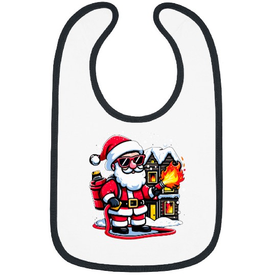 Funny Santa as a Firefighter Putting out a Fires in a house 3 Bibs