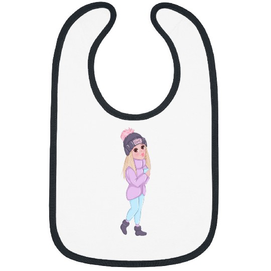 Cute Young Kawaii Anime Manga Lady In Winter Clothes Bibs
