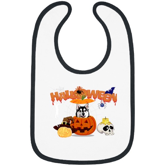 Funny Pomsky Dog Pumpkin Witch Zombie Halloween Costume Bibs