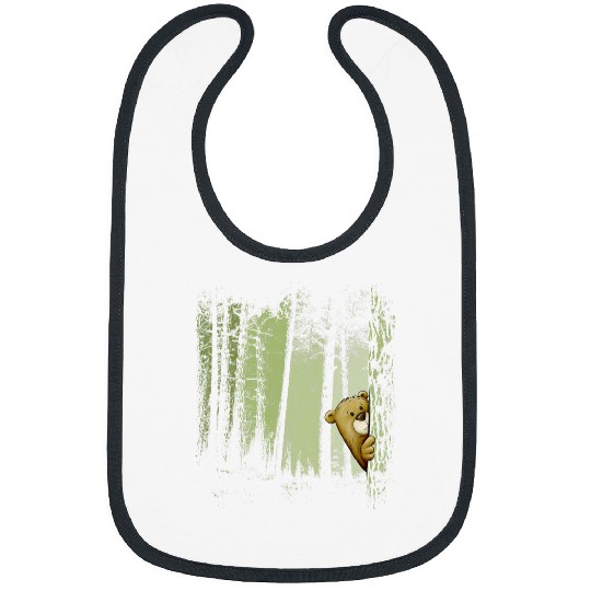 Funny Cute Cartoon Bear Hiding In Twilight Forest Outdoor Bibs