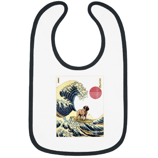 English Mastiff Japanese Kanagawa Wave Funny Surf Dog Bibs
