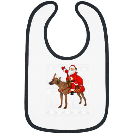 Funny Santa Riding Rhodesian Ridgeback Dog Ugly Christmas Bibs