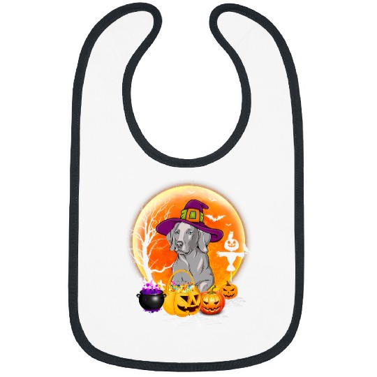 Halloween Weimaraner Dog Moon With Pumpkin Funny Gifts Women 611 Bibs