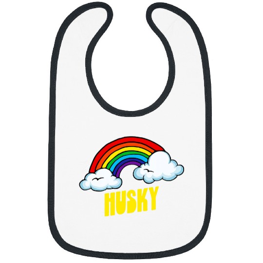 Dog Husky Cute Funny Sarcastic Retro Vintage 80s Rainbow Bibs