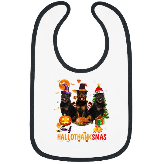 Dog Rottweiler Halloween Merry Christmas Happy Hallothanksmas Bibs