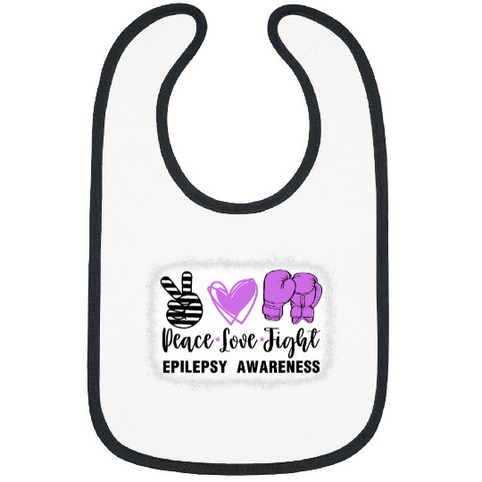 Epilepsy Awareness Peace Love Fight Bleached Purple Bibs