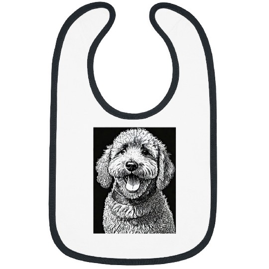 Happy Labradoodle Dog Portrait Scratchboard Pet Animal Art Bibs
