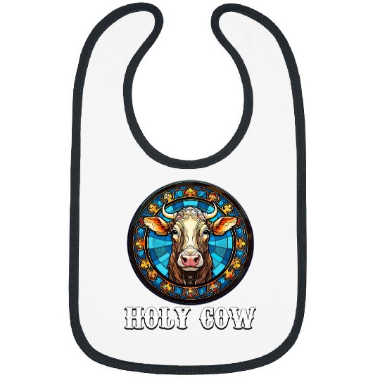 Funny Stained Glass Art Cow for Men and Women Bibs