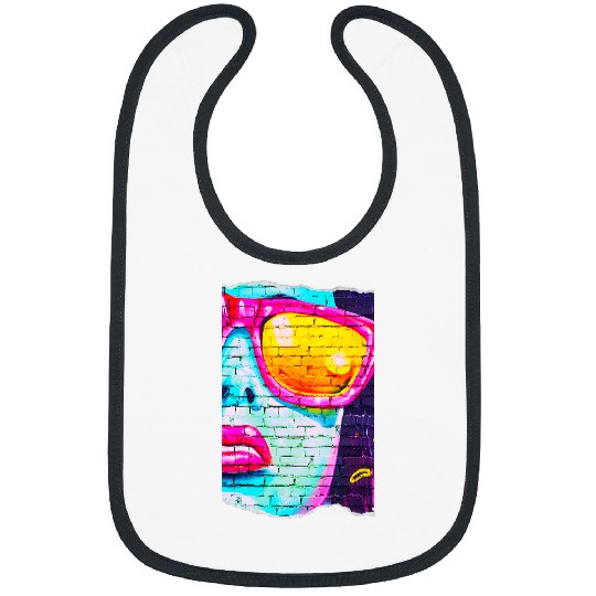 Graffiti Art Wall Urban Woman Face Pink Sunglasses 80s 90s Bibs