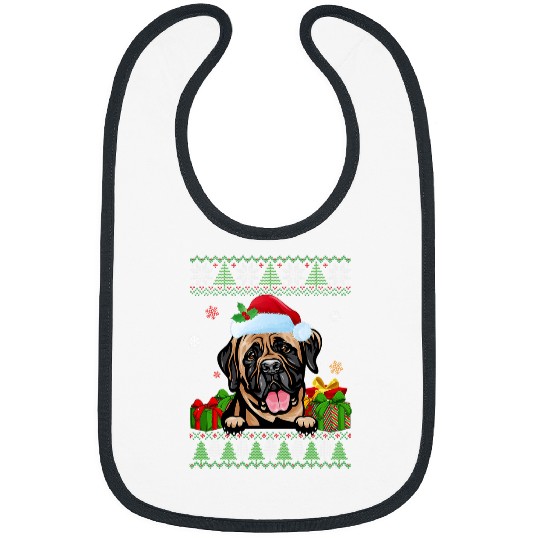 Dog lovers Cute Mastiff Santa Hat Ugly Christmas Sweater Bibs