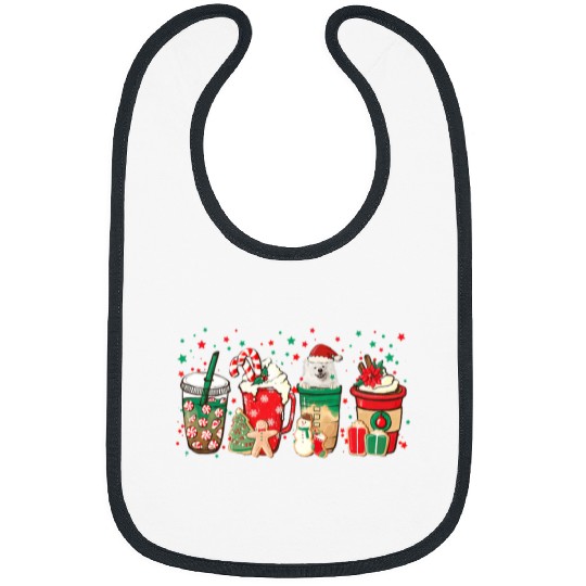 Dog Samoyed Christmas Coffee Red Peppermint Latte Iced Samoyed Bibs