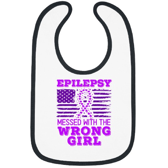Epilepsy Messed With The Wrong Girl USA Flag I Wear Purple 1 Bibs